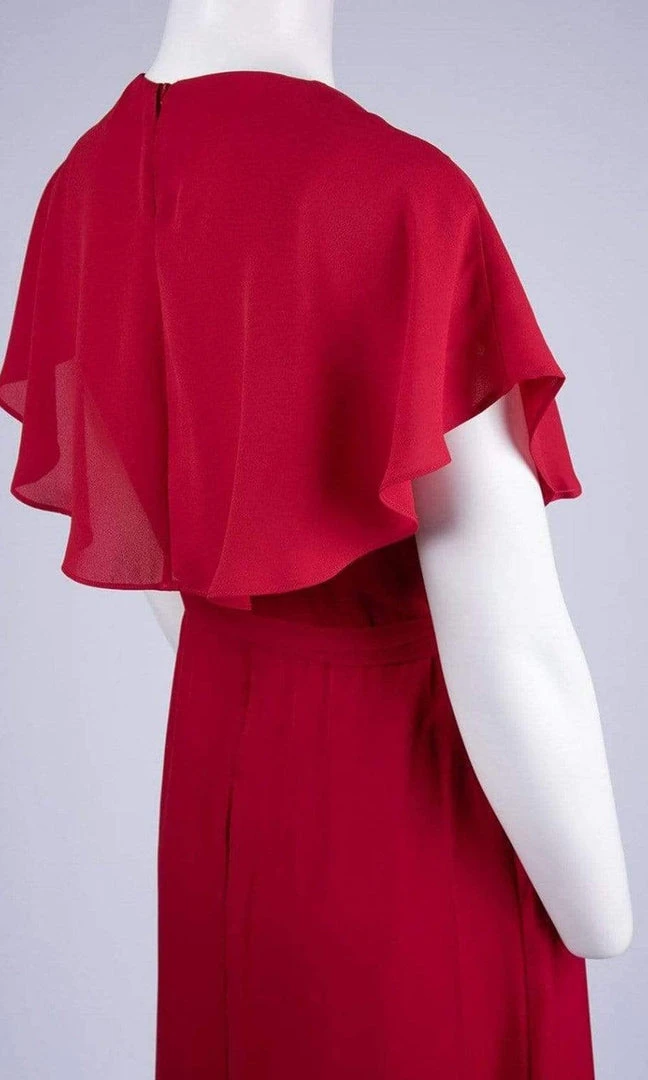 Maison Tara - 95071M Cape Sleeved Illusion Wrap Ruffle Dress 8 Maison Tara - 95071M Cape Sleeved Illusion Wrap Ruffle Dress