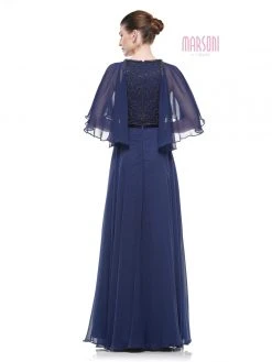 Formal Gowns Marsoni By Colors - Asymmetrical Caped Sleeve Chiffon Gown M230