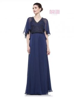 Formal Gowns Marsoni By Colors - Asymmetrical Caped Sleeve Chiffon Gown M230