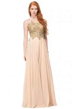 Marsoni By Colors - M107 Embroidered Illusion Silk Gown