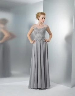 Marsoni By Colors - M107 Embroidered Illusion Silk Gown