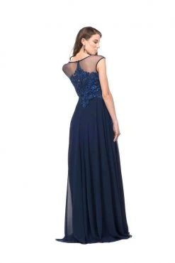 Marsoni By Colors - M107 Embroidered Illusion Silk Gown