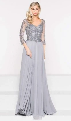 Formal Gowns Marsoni By Colors - M228 Bead Embellished Quarter Length Sleeves Dress