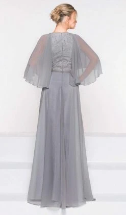 Marsoni By Colors - M230 Asymmetrical Caped Sleeve Chiffon Gown Formal Gowns