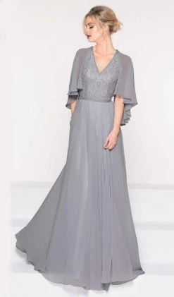 Marsoni By Colors - M230 Asymmetrical Caped Sleeve Chiffon Gown Formal Gowns