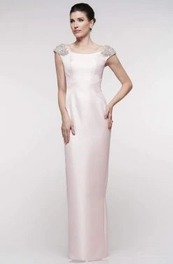 Formal Gowns Marsoni By Colors - MV1004 Jewel Beaded Shoulders Satin Column Gown