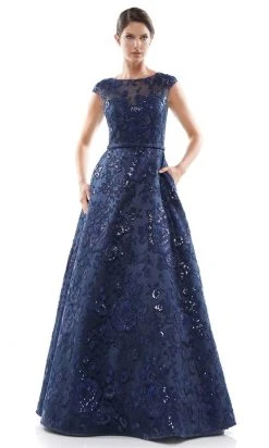 Marsoni By Colors - MV1012 Sequined Rosette Embroidered Long Gown Formal Gowns