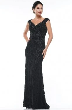 Formal Gowns Marsoni By Colors - MV1019 Cap Sleeve Beaded Lace Sheath Gown