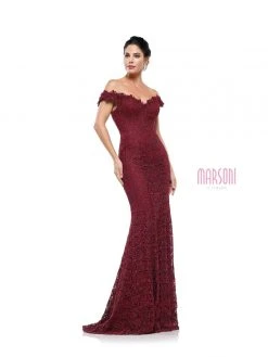 Marsoni By Colors - Off Shoulder Sheath Lace Gown M221 - 1 Pc Wine In Size 8 Available Formal Gowns