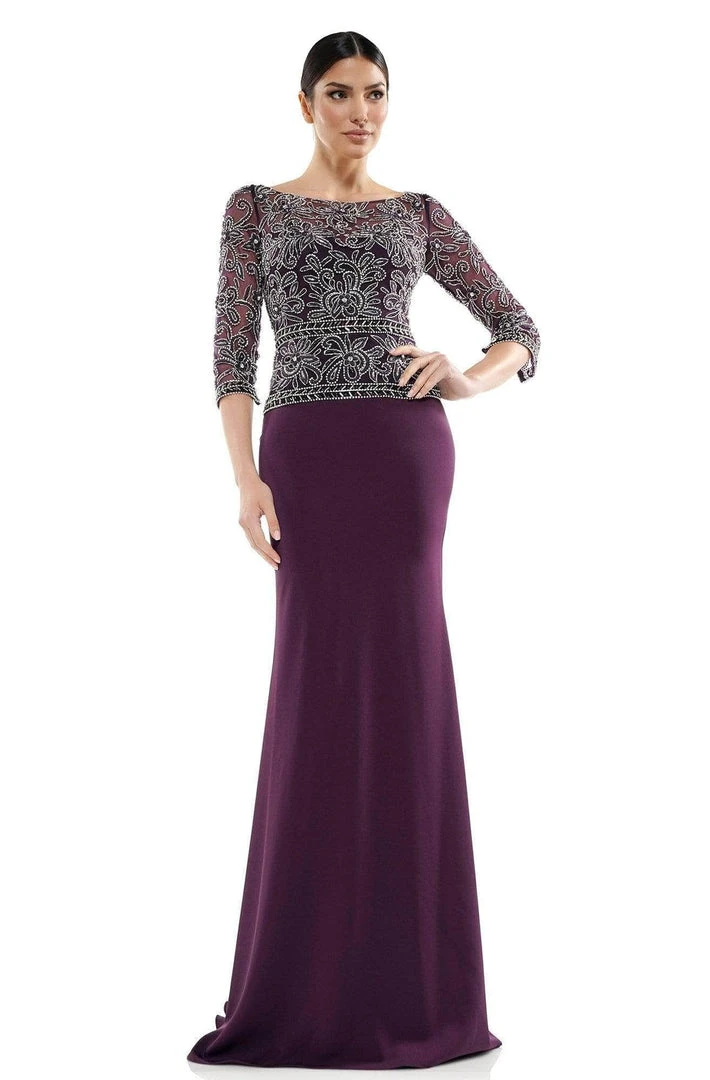 Formal Gowns Marsoni By Colors - Quarter Sleeve Bead Embellished Dress MV1026 - 1 Pc Eggplant In Size 14 Available 3 Formal Gowns Marsoni By Colors - Quarter Sleeve Bead Embellished Dress MV1026 - 1 Pc Eggplant In Size 14 Available