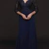 Formal Gowns Marsoni By Colors - Quarter Sleeve Scalloped Lace Gown M225 - 1 Pc Wine In Size 4 Available