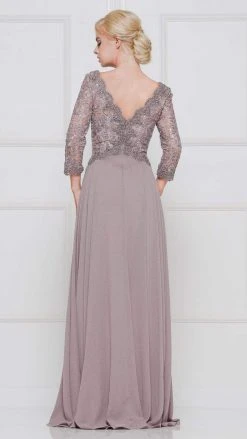 Formal Gowns Marsoni By Colors - Quarter Sleeve Scalloped Lace Gown M225 - 1 Pc Wine In Size 4 Available