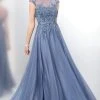 Marsoni By Colors - Romantic Lace Illusion Evening Gown M116 - 1 Pc Slate Blue In Sizes 8 Available Formal Gowns 2 Marsoni By Colors - Romantic Lace Illusion Evening Gown M116 - 1 Pc Slate Blue In Sizes 8 Available Formal Gowns