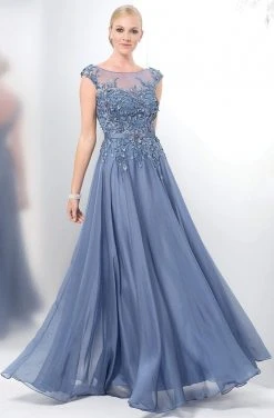 Marsoni By Colors - Romantic Lace Illusion Evening Gown M116 - 1 Pc Slate Blue In Sizes 8 Available Formal Gowns