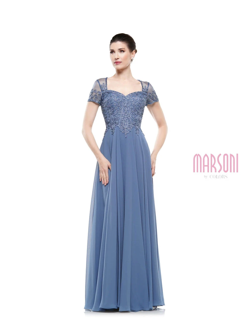 Marsoni By Colors - Short Sleeve Queen Anne Soutache Gown M271 - 1 Pc Slate Blue In Size 24 Available Formal Gowns 5 Marsoni By Colors - Short Sleeve Queen Anne Soutache Gown M271 - 1 Pc Slate Blue In Size 24 Available Formal Gowns