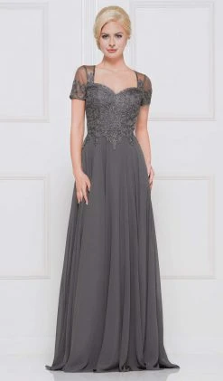Marsoni By Colors - Short Sleeve Queen Anne Soutache Gown M271 - 1 Pc Slate Blue In Size 24 Available Formal Gowns