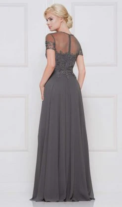 Marsoni By Colors - Short Sleeve Queen Anne Soutache Gown M271 - 1 Pc Slate Blue In Size 24 Available Formal Gowns