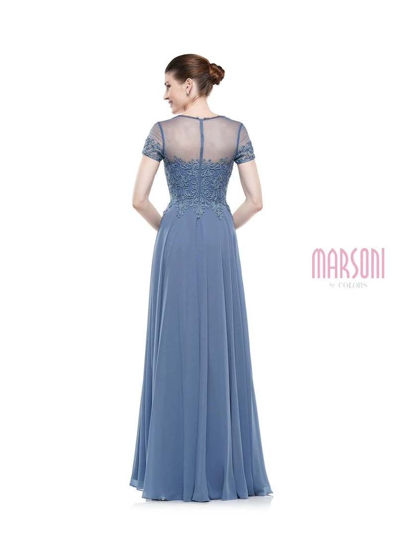 Marsoni By Colors - Short Sleeve Queen Anne Soutache Gown M271 - 1 Pc Slate Blue In Size 24 Available Formal Gowns 6 Marsoni By Colors - Short Sleeve Queen Anne Soutache Gown M271 - 1 Pc Slate Blue In Size 24 Available Formal Gowns