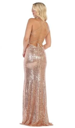 May Queen - Allover Sequin Strappy Back Evening Gown MQ1600 - 1 Pc Dusty Rose In Size 6 Available Formal Gowns