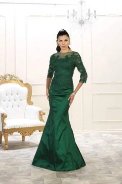 May Queen - Bateau Illusion Lace Trumpet Dress MQ1501 - 1 Pc Navy In Size 8 Available