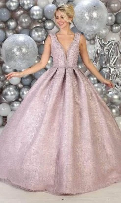May Queen - Bead-Strewn Plunging Bodice Ballgown LK112 - 1 Pc Mauve In Size 8 Available Formal Gowns