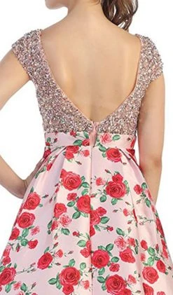 Formal Gowns May Queen - Beaded Cap Sleeve And Floral A-line Evening Dress