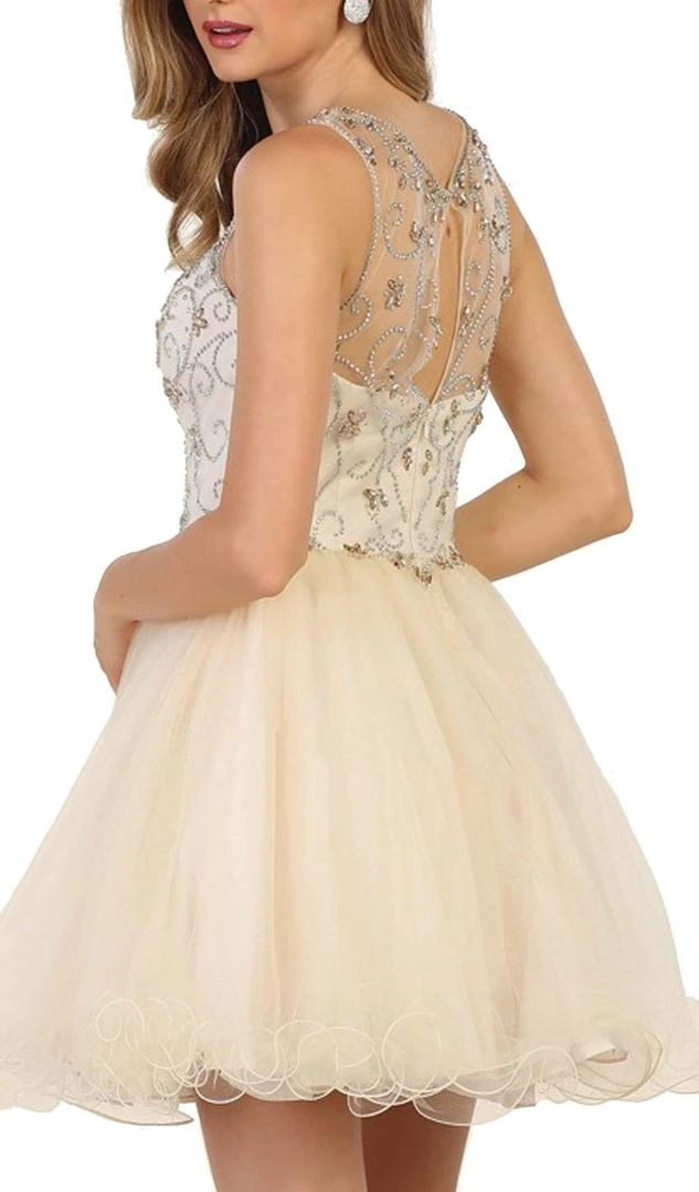 May Queen - Beaded Illusion Cocktail Dress Cocktail Dresses 8 May Queen - Beaded Illusion Cocktail Dress Cocktail Dresses