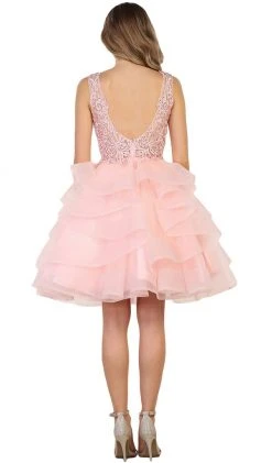 Cocktail Dresses May Queen - Beaded Lace Deep V-neck Cocktail Dress