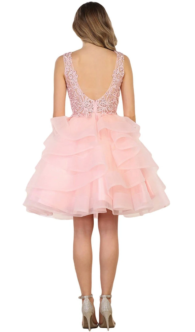 Cocktail Dresses May Queen - Beaded Lace Deep V-neck Cocktail Dress 4 Cocktail Dresses May Queen - Beaded Lace Deep V-neck Cocktail Dress