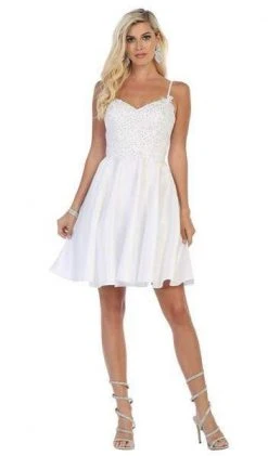 May Queen - Beaded Lace V-Neck A-Line Short Party Dress MQ1652 Cocktail Dresses