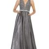 May Queen - Beaded Lace V-Neck Metallic Gown RQ7790 - 1 Pc Charcoal Gray In Size 8 Available