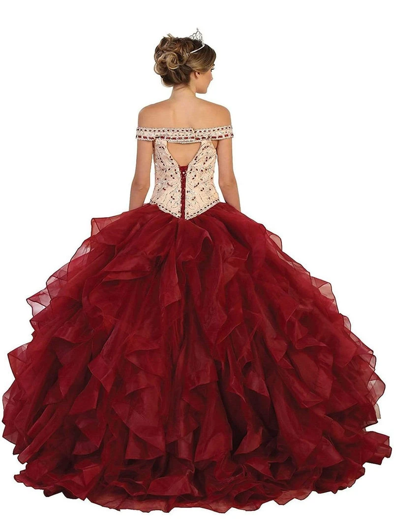 May Queen - Beaded Off-Shoulder Ruffled Quinceanera Ballgown Formal Gowns 6 May Queen - Beaded Off-Shoulder Ruffled Quinceanera Ballgown Formal Gowns