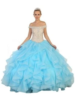 May Queen - Beaded Off-Shoulder Ruffled Quinceanera Ballgown Formal Gowns 15 May Queen - Beaded Off-Shoulder Ruffled Quinceanera Ballgown Formal Gowns