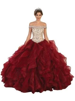 May Queen - Beaded Off-Shoulder Ruffled Quinceanera Ballgown Formal Gowns 11 May Queen - Beaded Off-Shoulder Ruffled Quinceanera Ballgown Formal Gowns