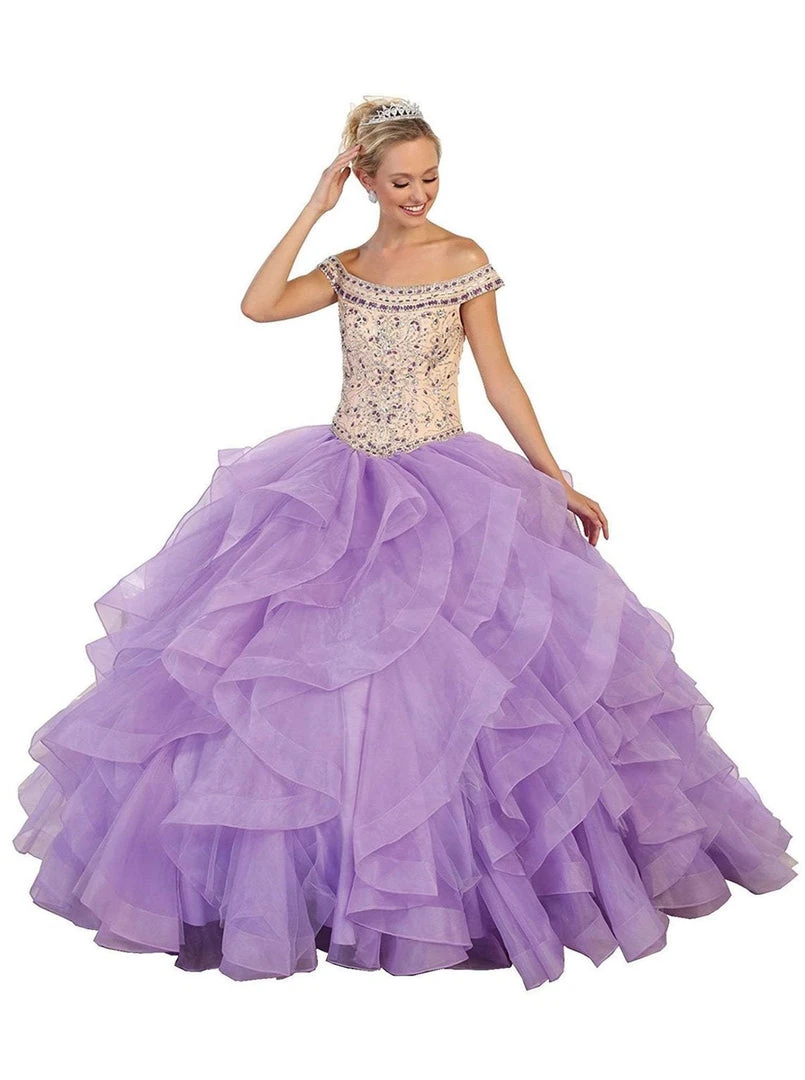 May Queen - Beaded Off-Shoulder Ruffled Quinceanera Ballgown Formal Gowns 3 May Queen - Beaded Off-Shoulder Ruffled Quinceanera Ballgown Formal Gowns