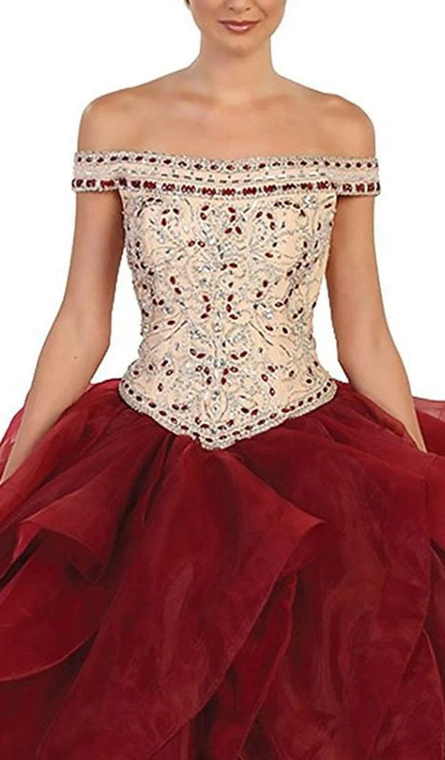 May Queen - Beaded Off-Shoulder Ruffled Quinceanera Ballgown Formal Gowns 7 May Queen - Beaded Off-Shoulder Ruffled Quinceanera Ballgown Formal Gowns