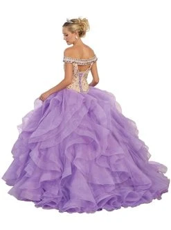 May Queen - Beaded Off-Shoulder Ruffled Quinceanera Ballgown Formal Gowns