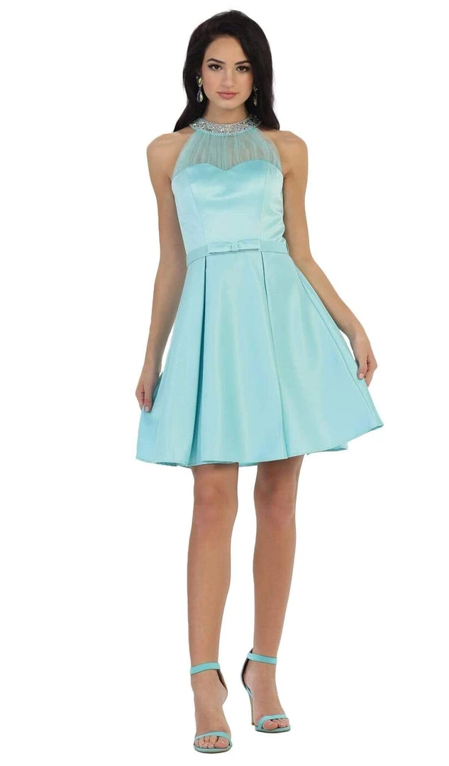 Cocktail Dresses May Queen - Bedazzled Illusion Halter A-line Prom Dress 8 Cocktail Dresses May Queen - Bedazzled Illusion Halter A-line Prom Dress