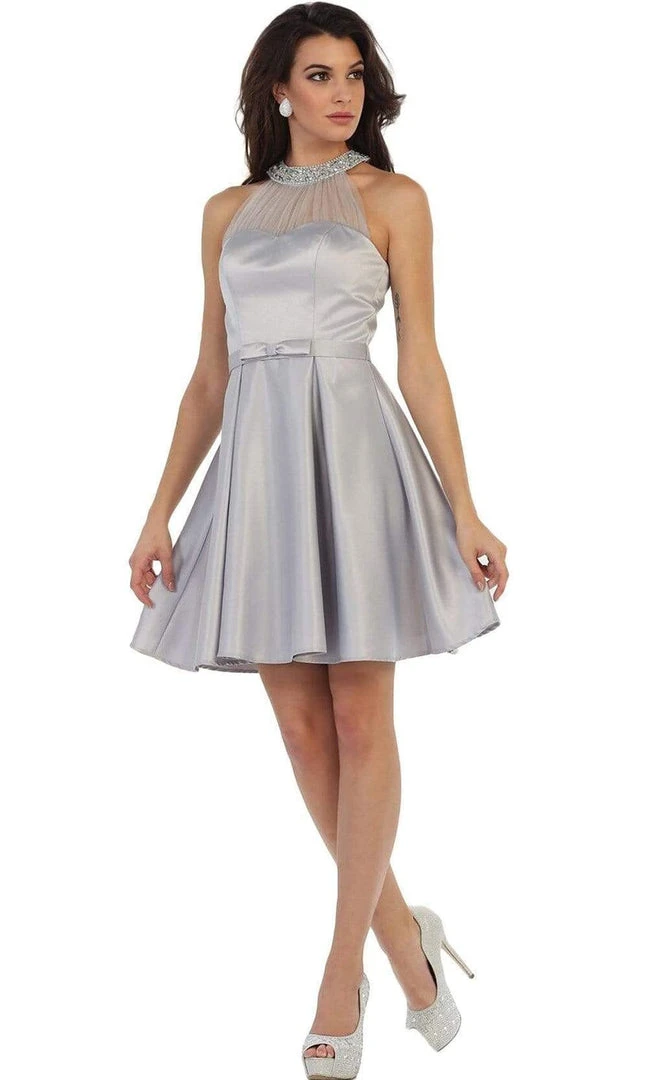 Cocktail Dresses May Queen - Bedazzled Illusion Halter A-line Prom Dress 4 Cocktail Dresses May Queen - Bedazzled Illusion Halter A-line Prom Dress