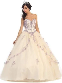 Formal Gowns May Queen - Bedazzled Sweetheart Quinceanera Ball Gown LK61 - 1 Pc Champagne In Size 4 Available
