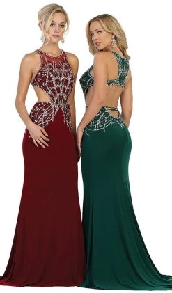 May Queen - Bejeweled Illusion Halter Sheath Evening Dress Formal Gowns