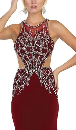 May Queen - Bejeweled Illusion Halter Sheath Evening Dress Formal Gowns