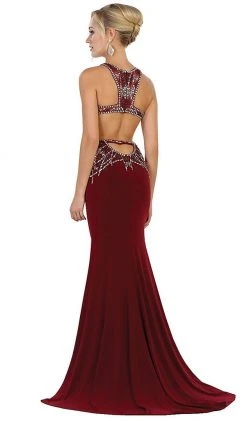 May Queen - Bejeweled Illusion Halter Sheath Evening Dress Formal Gowns