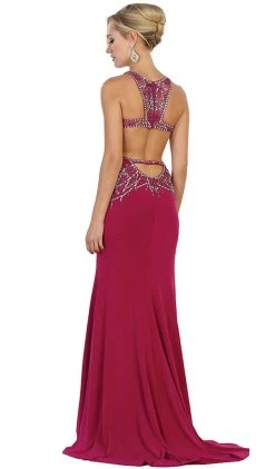 May Queen - Bejeweled Illusion Halter Sheath Evening Dress Formal Gowns