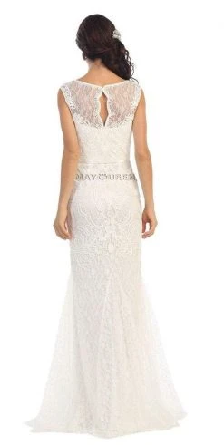 May Queen Bridal - Classy Bateau Illusion Trumpet Lace Dress MQ1258 Formal Gowns