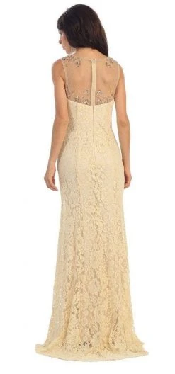 May Queen Bridal - MQ1218 Embellished Sheer Bateau Sheath Dress Formal Gowns 9 May Queen Bridal - MQ1218 Embellished Sheer Bateau Sheath Dress Formal Gowns