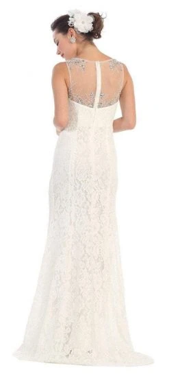 May Queen Bridal - MQ1218 Embellished Sheer Bateau Sheath Dress Formal Gowns 7 May Queen Bridal - MQ1218 Embellished Sheer Bateau Sheath Dress Formal Gowns