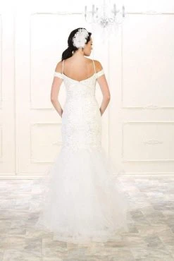 May Queen Bridal - RQ7502 Laced V-Neck Trumpet Dress Formal Gowns