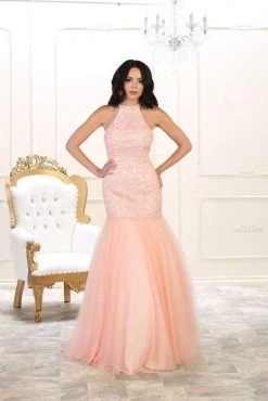 May Queen Bridal - RQ7505 Embroidered High Halter Mermaid Dress Formal Gowns