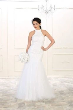 May Queen Bridal - RQ7505 Embroidered High Halter Mermaid Dress Formal Gowns